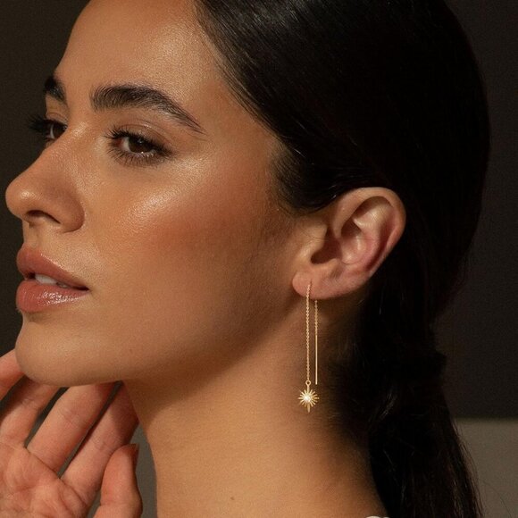 Gold Threader Earrings Women 14K Dangle Long Chain Drop Jewelry Gift - Picture 4 of 8